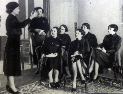 Fascist training at the Women's BUF HQ. Mary Richardson is standing at the back.