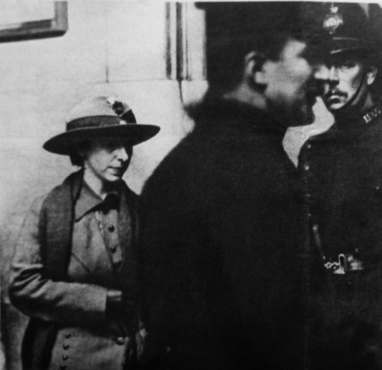 Mary Richardson at the National Gallery after her arrest, 1914.