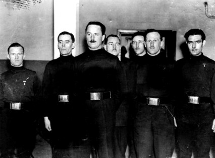 William Joyce on the far left with Oswald Mosley in 1934