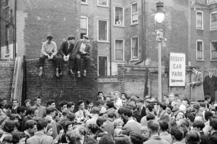 Skiffle band playing on an old bomb site in Soho 1956