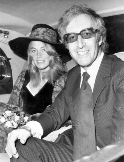 Back again. Peter Sellers leaving Caxton Hall with his third wife Miranda Quarry in 1970