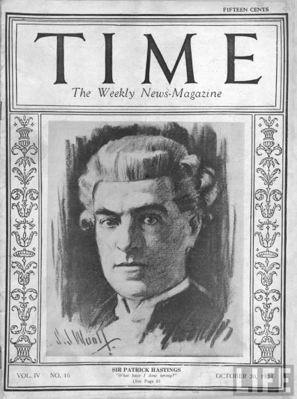 Sir Patrick Hastings on the cover of Time in 1924