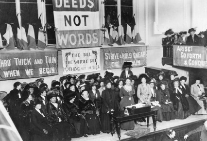 A fearsome looking bunch of Suffragettes at Caxton Hall in 1908